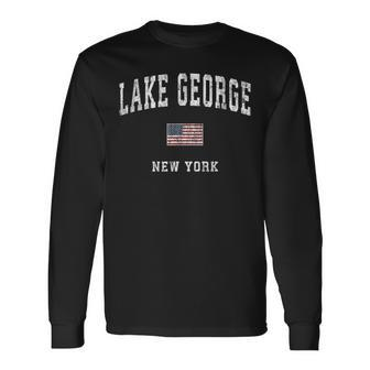 Lake George New York Ny Vintage American Flag Sports Long Sleeve T-Shirt - Monsterry