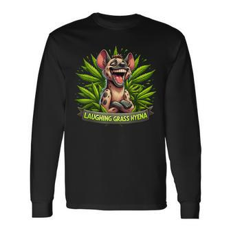 Laughing Grass Hyena Weed Leaf Cannabis Marijuana Stoner 420 Long Sleeve T-Shirt - Monsterry