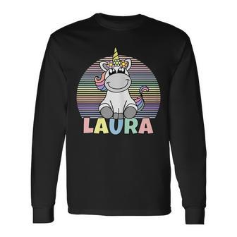 Laura Name Vorname Einhorn Regenbogen Personalisiert Langarmshirts - Seseable