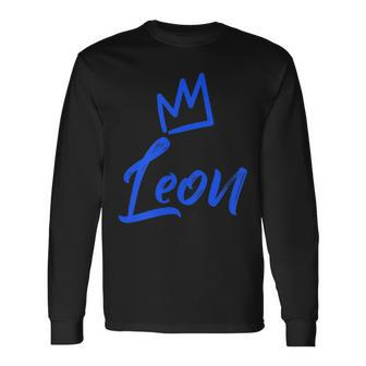 Leon The King Blue Crown & Name For Called Leon Long Sleeve T-Shirt - Seseable