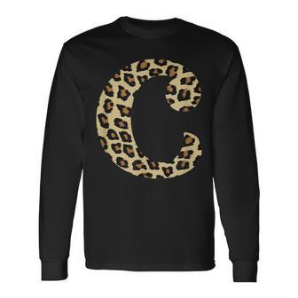 Leopard Cheetah Print Letter C Initial Rustic Monogram Long Sleeve T-Shirt - Monsterry AU
