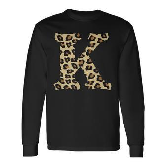 Leopard Cheetah Print Letter K Initial Rustic Monogram Long Sleeve T-Shirt - Monsterry DE