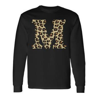 Leopard Cheetah Print Letter M Initial Rustic Monogram Long Sleeve T-Shirt - Monsterry AU