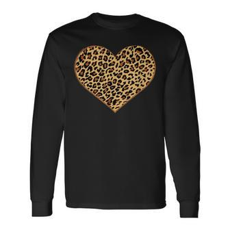 Leopard Print Heart Valentines Day Cheetah Long Sleeve T-Shirt - Monsterry