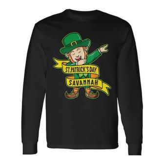 Leprechaun Dabbing Happy Saint Patrick's Day In Savannah Long Sleeve T-Shirt - Thegiftio UK