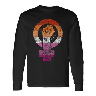 Lesbian Pride Flag Feminist Vintage Lesbian Flag Long Sleeve T-Shirt - Monsterry