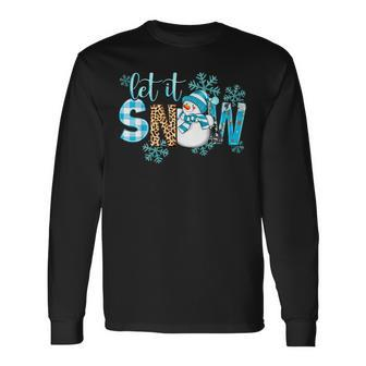 Let It Snow Christmas Snowman Snowflakes Xmas Holiday Pajama Long Sleeve T-Shirt - Seseable