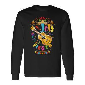 Let's Fiesta Cinco De Mayo Mexican Party Guitar Hat Lover Long Sleeve T-Shirt - Monsterry DE