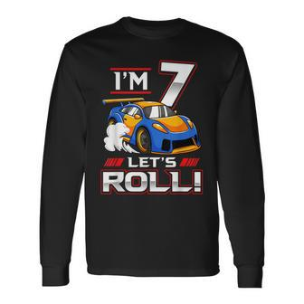 Let's Roll Race Car 7Th Birthday 7 Year Old Boy Racing Long Sleeve T-Shirt - Monsterry