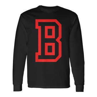 Letter B Large And Bold Outline In Red Long Sleeve T-Shirt | Mazezy