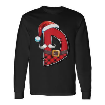 Letter D Initial Name Plaid Santa Hat Christmas Long Sleeve T-Shirt - Seseable