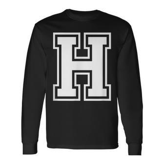 Letter H Name Initial Varsity Alphabet Monogram Long Sleeve T-Shirt - Seseable