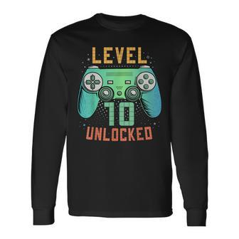 Level 10 Unlocked 10Th Birthday Gamer 10 Year Old Boys Long Sleeve T-Shirt - Thegiftio UK