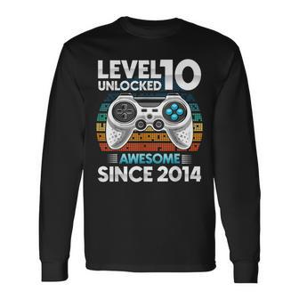 Level 10 Unlocked Awesome Since 2014 10Th Birthday Boys Long Sleeve T-Shirt | Mazezy
