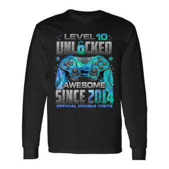 Level 10 Unlocked Awesome Since 2014 10Th Birthday Gaming Long Sleeve T-Shirt | Mazezy
