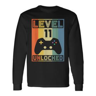 Level 11 Unlocked Video Gamer 11Th Birthday Gaming Long Sleeve T-Shirt - Seseable