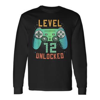 Level 12 Unlocked 12Th Birthday Gamer 12 Year Old Boys Long Sleeve T-Shirt - Monsterry