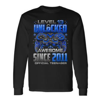 Level 13 Unlocked Awesome Since 2011 13Th Birthday Gaming Long Sleeve T-Shirt - Seseable