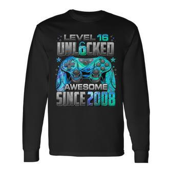Level 16 Unlocked Awesome Since 2008 16Th Birthday Gaming Long Sleeve T-Shirt | Mazezy UK