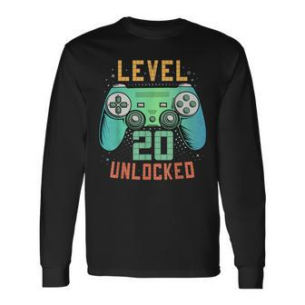 Level 20 Unlocked 20Th Birthday Gamer 20 Year Old Male Long Sleeve T-Shirt - Seseable