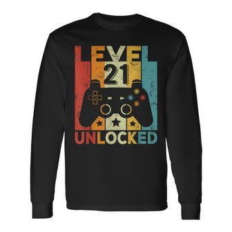 Level 21 Unlocked Gaming Controller 21St Birthday Women Long Sleeve T-Shirt - Thegiftio UK