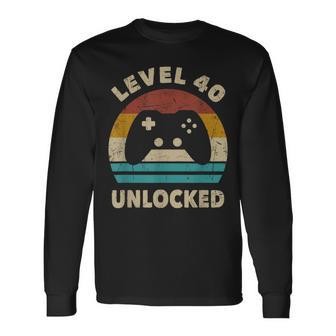 Level 40 Unlocked Video Gamer 40 S Birthday Decoration Long Sleeve T-Shirt - Monsterry