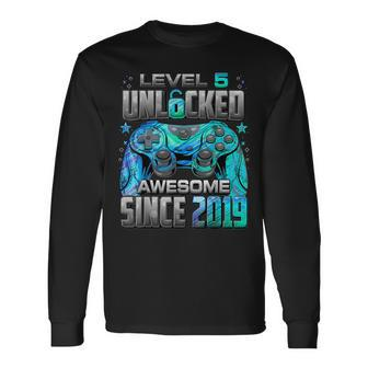 Level 5 Unlocked Awesome Since 2019 5Th Birthday Gaming Long Sleeve T-Shirt - Seseable