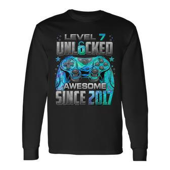 Level 7 Unlocked Awesome Since 2017 7Th Birthday Gaming Long Sleeve T-Shirt | Mazezy