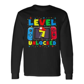 Level 7 Unlocked Gamer 7Th Birthday Video Game 7Yr Boys Long Sleeve T-Shirt - Monsterry