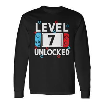 Level 7 Unlocked Gamer 7Th Birthday Video Game Boys Long Sleeve T-Shirt - Seseable