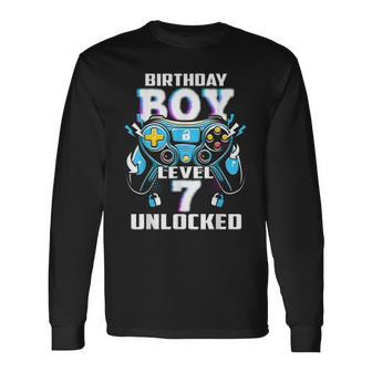 Level 7 Unlocked Video Game 7Th Birthday Gamer Boys Long Sleeve T-Shirt - Monsterry