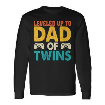 Leveled Up To Dad Of Twins Gaming Fathers Day Long Sleeve T-Shirt - Seseable