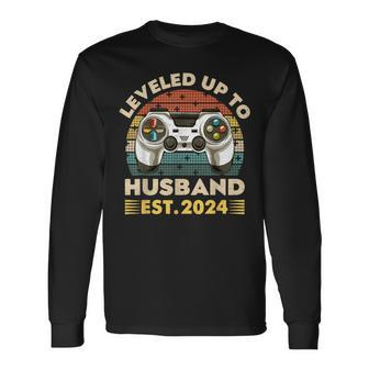 I Leveled Up To Husband Est 2024 Promoted To Hubby Groom Long Sleeve T-Shirt - Seseable
