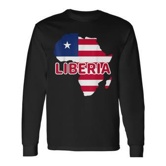 Liberia Liberian Pride Flag Map Africa Print Long Sleeve T-Shirt - Monsterry AU