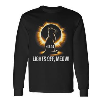 Lights Off Meow Cat Totality Total Solar Eclipse 2024 Long Sleeve T-Shirt - Thegiftio UK