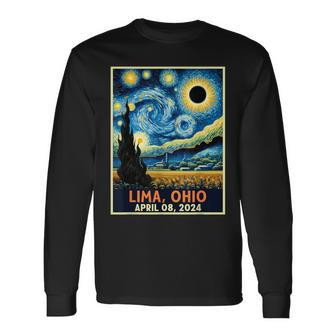 Lima Ohio Total Solar Eclipse 2024 Starry Night Van Gogh Long Sleeve T-Shirt - Seseable