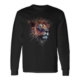 Lion Animal Lover Motif Animal Zoo Print Lion Long Sleeve T-Shirt - Seseable