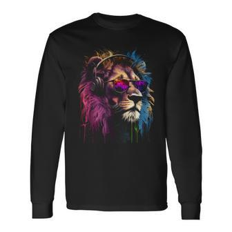 Lion Sunglasses Party Music Lion Love Lion Fans Lions Long Sleeve T-Shirt - Thegiftio UK
