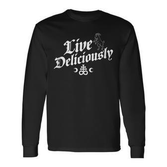 Live Deliciously Vintage Distressed Witchcraft Occult Long Sleeve T-Shirt - Monsterry AU