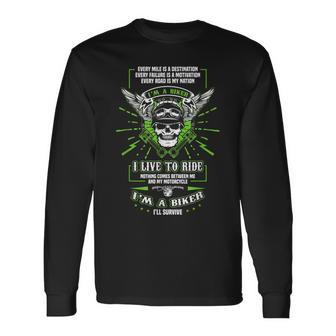I Live To Ride Motorcycle Biker Gear Skull Weekend Warrior Long Sleeve T-Shirt - Monsterry UK