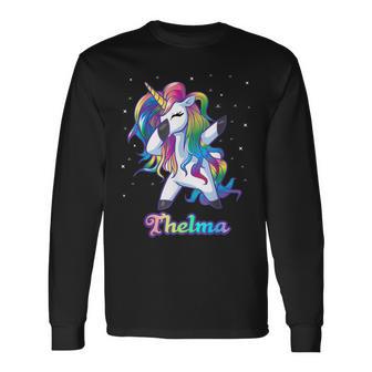 Thelma Name Personalisierbar Regenbogen-Einhorn Tupfen Personalisierbar Langarmshirts - Geschenkecke