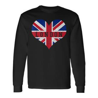 London Heart Flag Union Jack Uk England Souvenir Long Sleeve T-Shirt - Monsterry AU