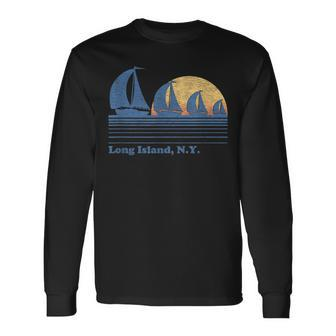 Long Island Ny Sailboat Vintage 80S Sunset Long Sleeve T-Shirt - Monsterry CA