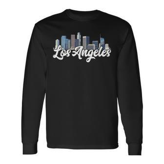 Los Angeles Skyline Architecture City Urban Graffiti Street Long Sleeve T-Shirt - Monsterry