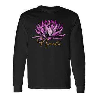 Lotusblüte Namaste Schwarzes Langarmshirts, Entspannendes Yoga-Motiv Tee - Seseable