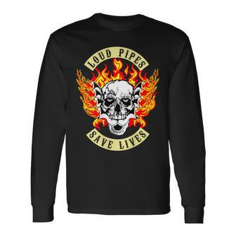 Loud Pipes Save Lives Biker Christmas Long Sleeve T-Shirt - Monsterry CA
