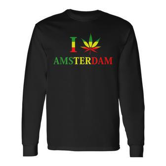 I Love Amsterdam Hemp Leaf Reggae Kiffer Langarmshirts - Seseable