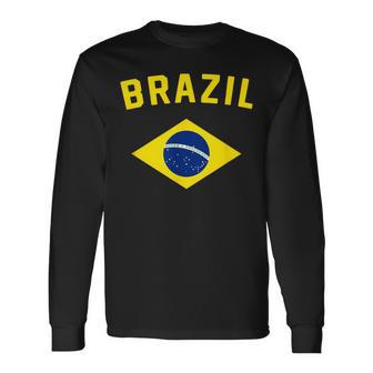 I Love Brazil Minimalist Brazilian Flag Long Sleeve T-Shirt - Monsterry CA