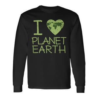 I Love Heart Planet Earth Globe T Long Sleeve T-Shirt - Monsterry