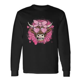 Love Highland Cow Heifer Valentine Valentine's Day Western Long Sleeve T-Shirt - Monsterry